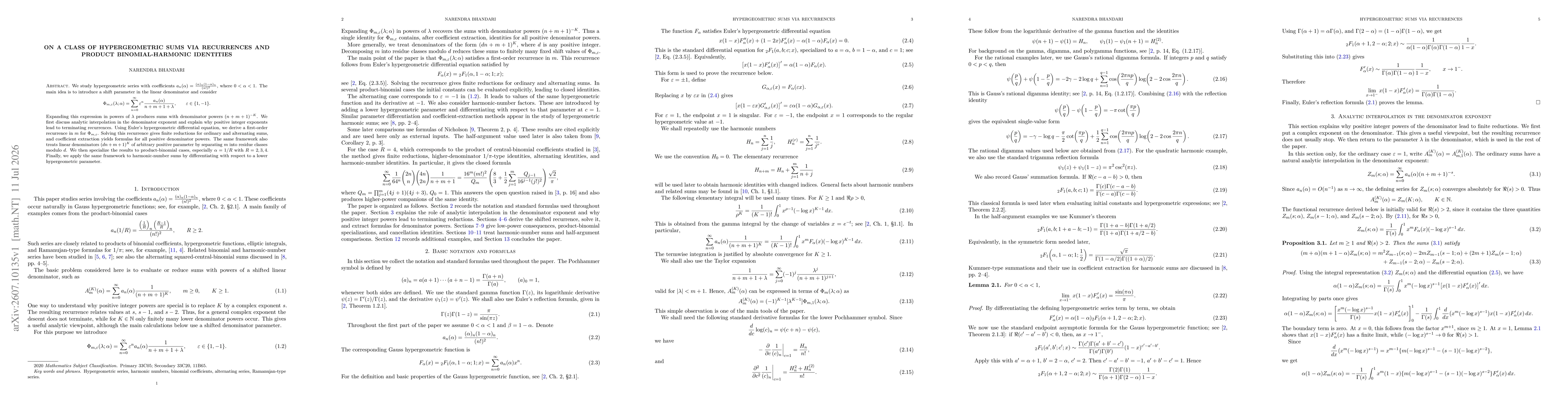Thumbnail for On a Class of Hypergeometric Sums via Recurrences and Product Binomial-Harmonic Identities