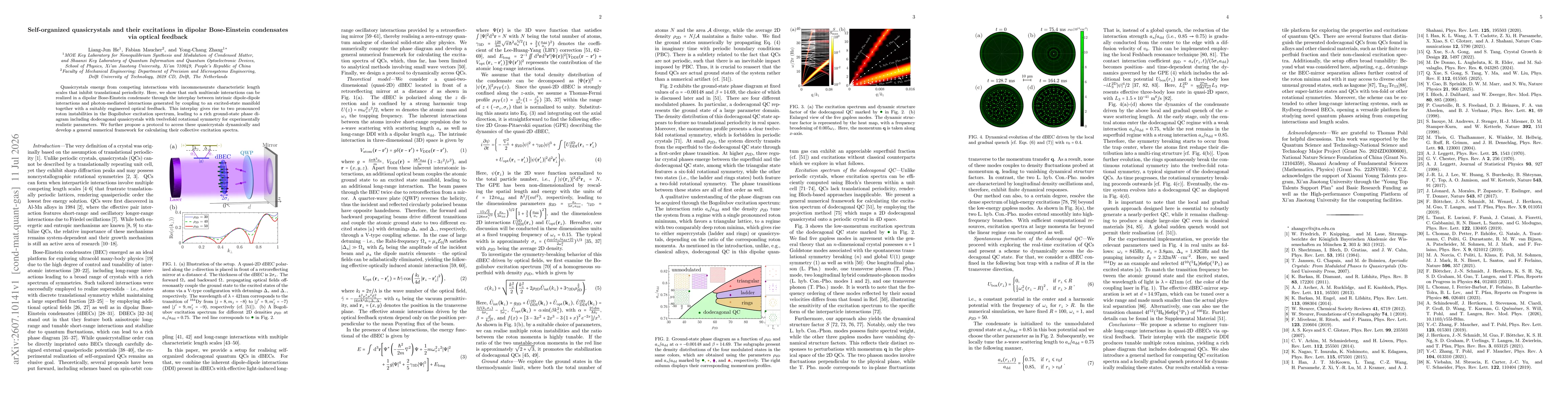 Thumbnail for Self-organized quasicrystals and their excitations in dipolar Bose-Einstein condensates via optical feedback