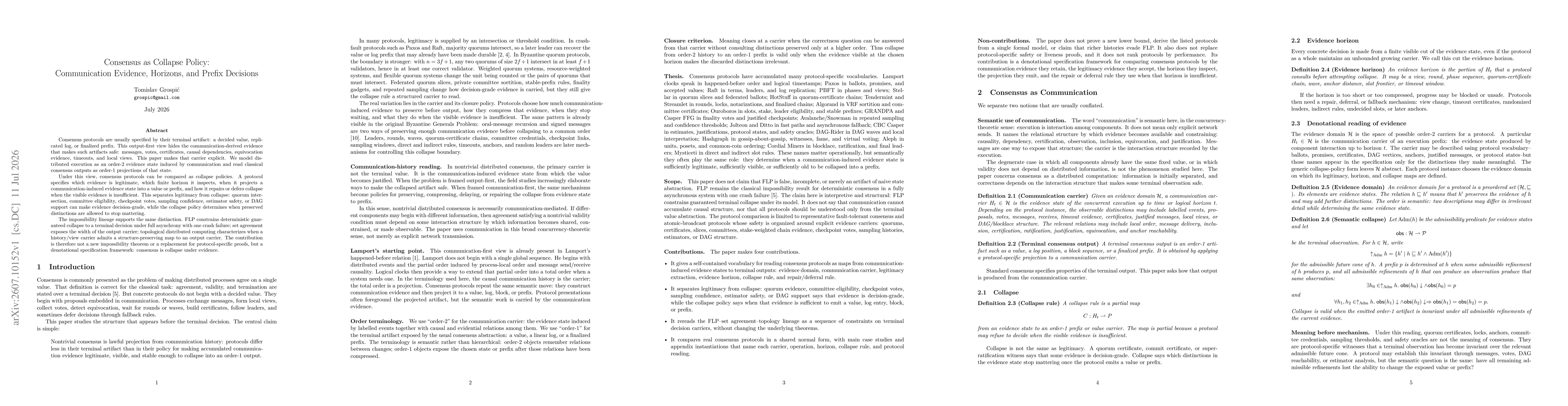 Thumbnail for Consensus as Collapse Policy: Communication Evidence, Horizons, and Prefix Decisions