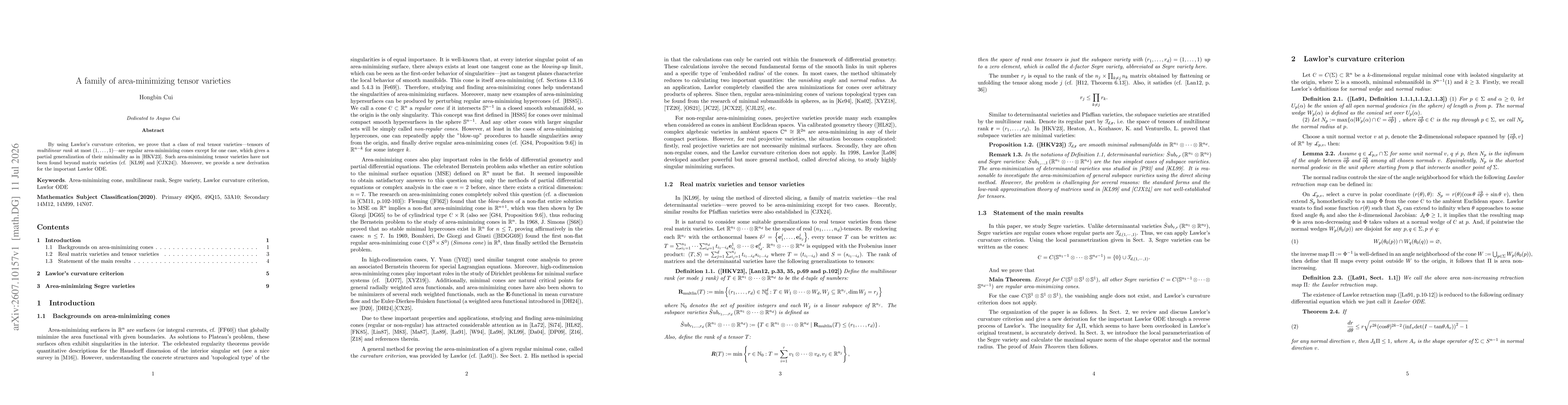 Thumbnail for A family of area-minimizing tensor varieties