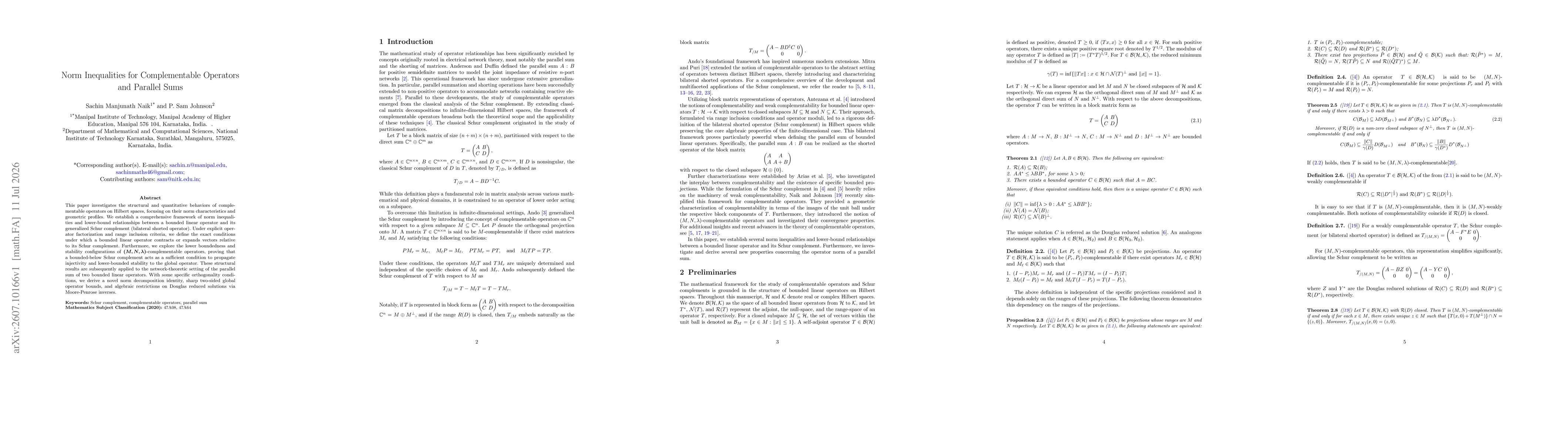 Thumbnail for Norm Inequalities for Complementable Operators and Parallel Sums