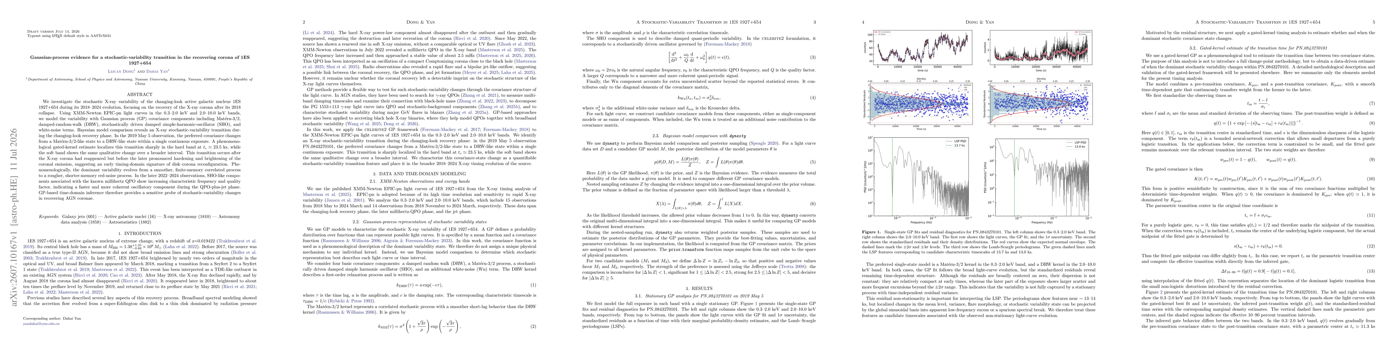Thumbnail for Gaussian-process evidence for a stochastic-variability transition in the recovering corona of 1ES 1927+654