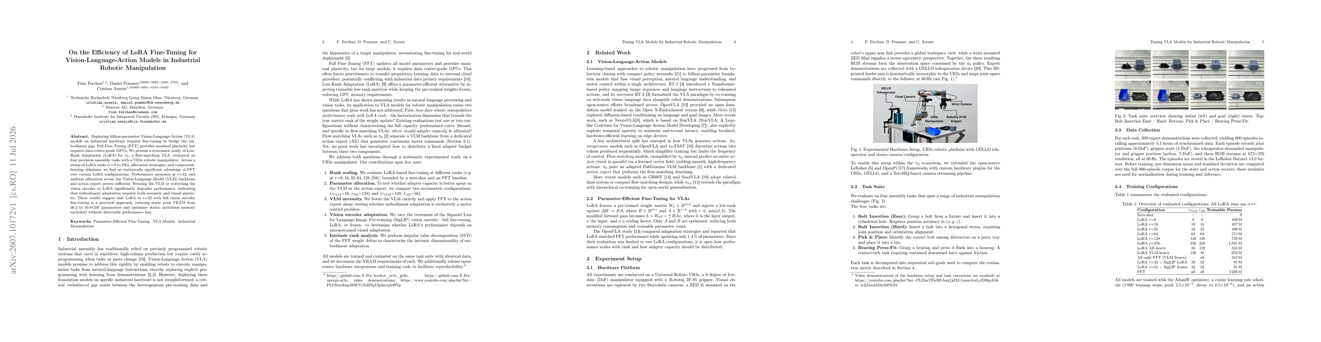 Thumbnail for On the Efficiency of LoRA Fine-Tuning for Vision-Language-Action Models in Industrial Robotic Manipulation