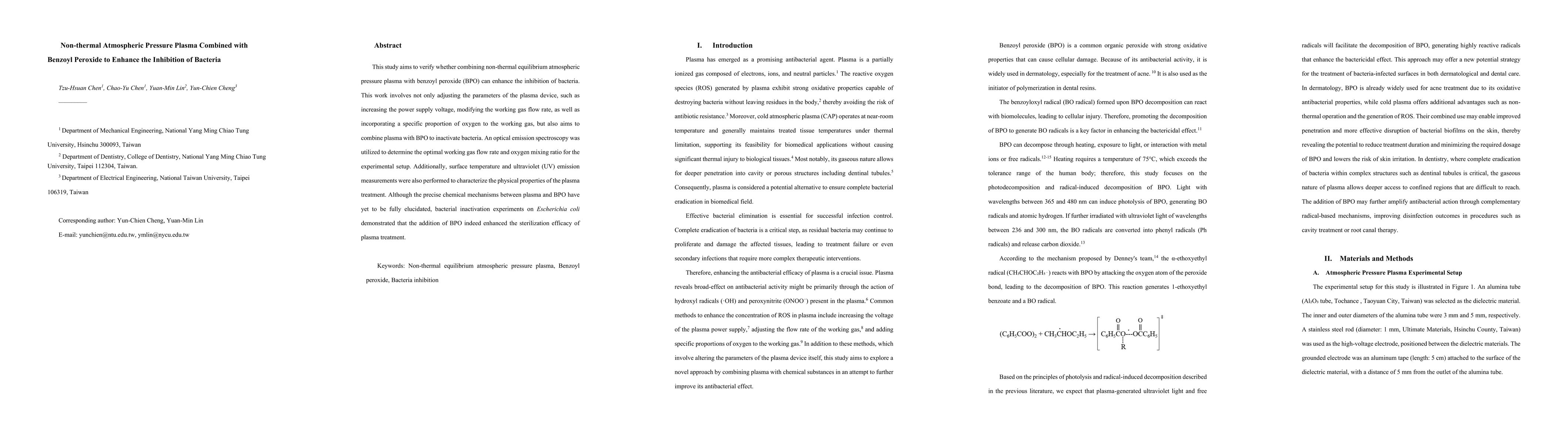 Thumbnail for Non-thermal Atmospheric Pressure Plasma Combined with Benzoyl Peroxide to Enhance the Inhibition of Bacteria