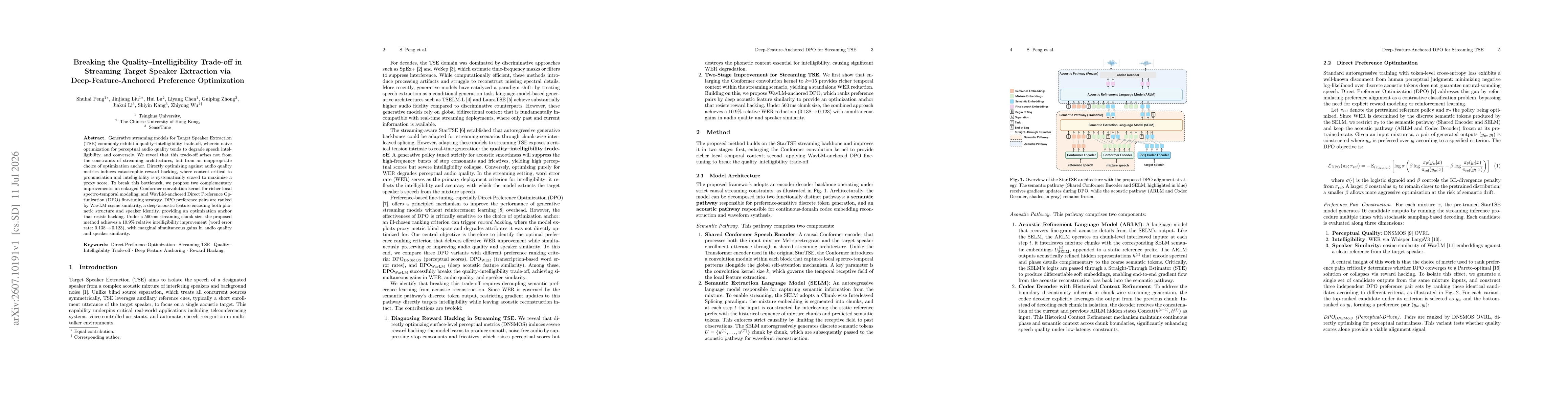 Thumbnail for Breaking the Quality--Intelligibility Trade-off in Streaming Target Speaker Extraction via Deep-Feature-Anchored Preference Optimization