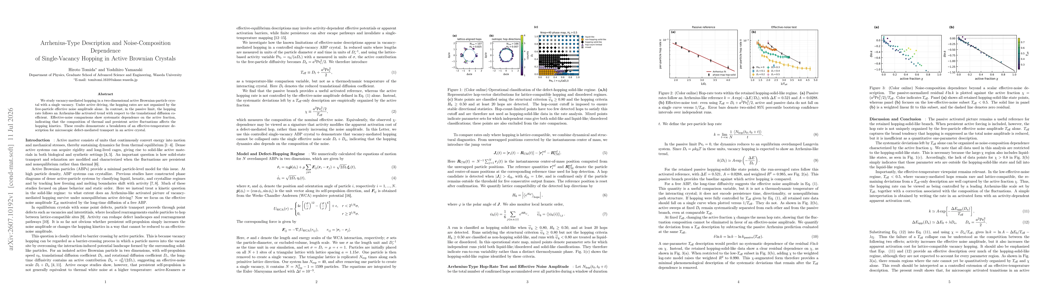 Thumbnail for Arrhenius-Type Description and Noise-Composition Dependence of Single-Vacancy Hopping in Active Brownian Crystals