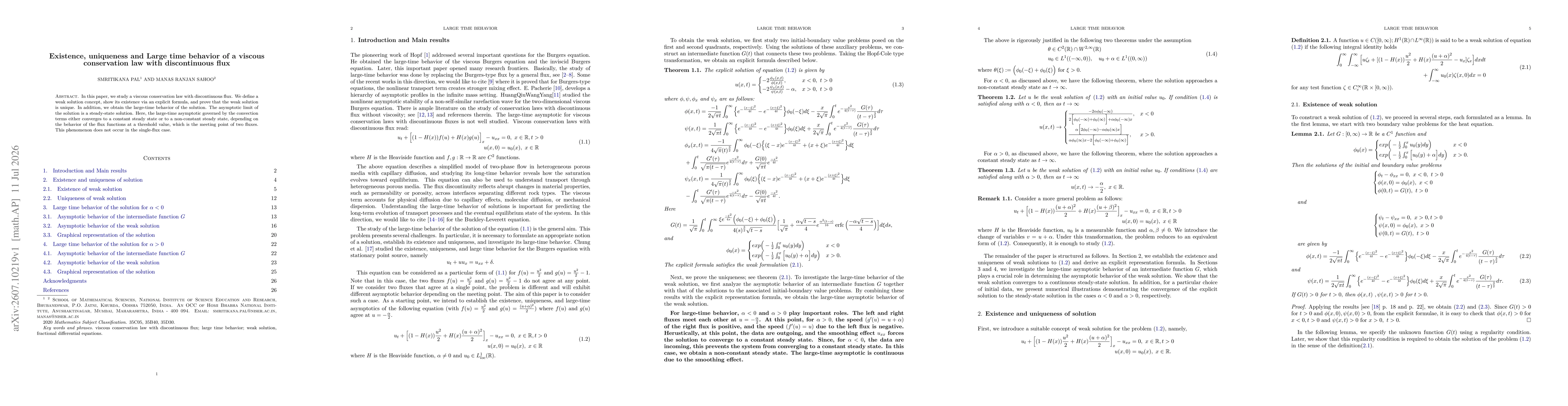 Thumbnail for Existence, uniqueness and Large time behavior of a viscous conservation law with discontinuous flux