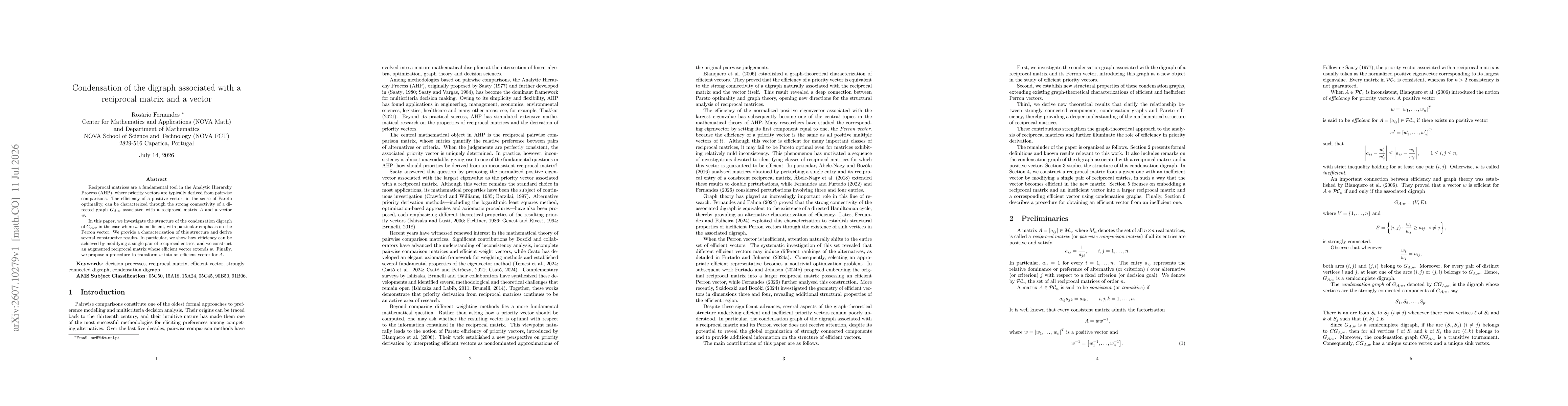 Thumbnail for Condensation of the digraph associated with a reciprocal matrix and a vector