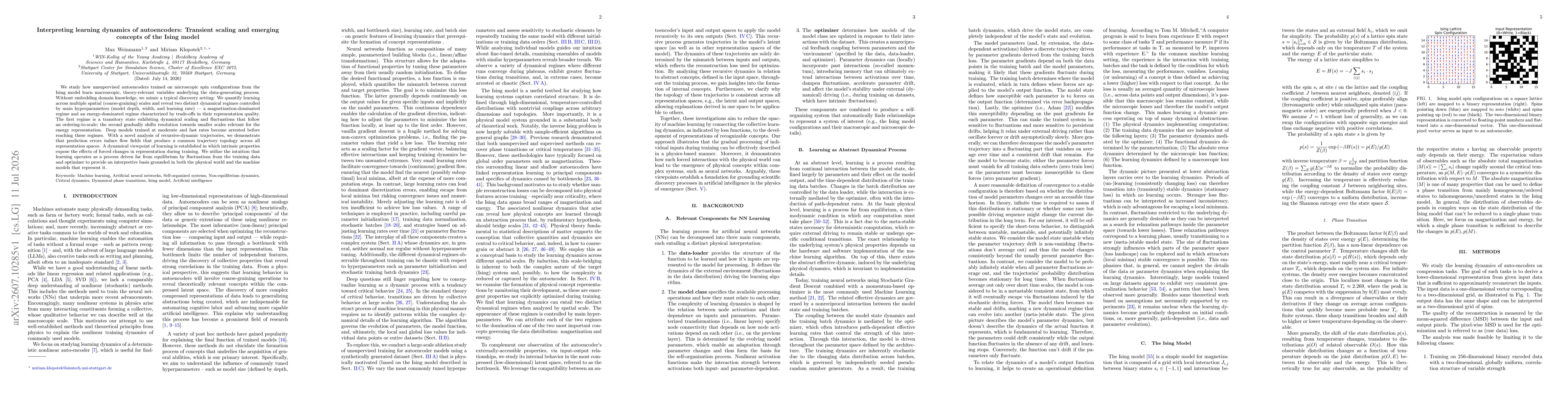 Thumbnail for Interpreting learning dynamics of autoencoders: Transient scaling and emerging concepts of the Ising model