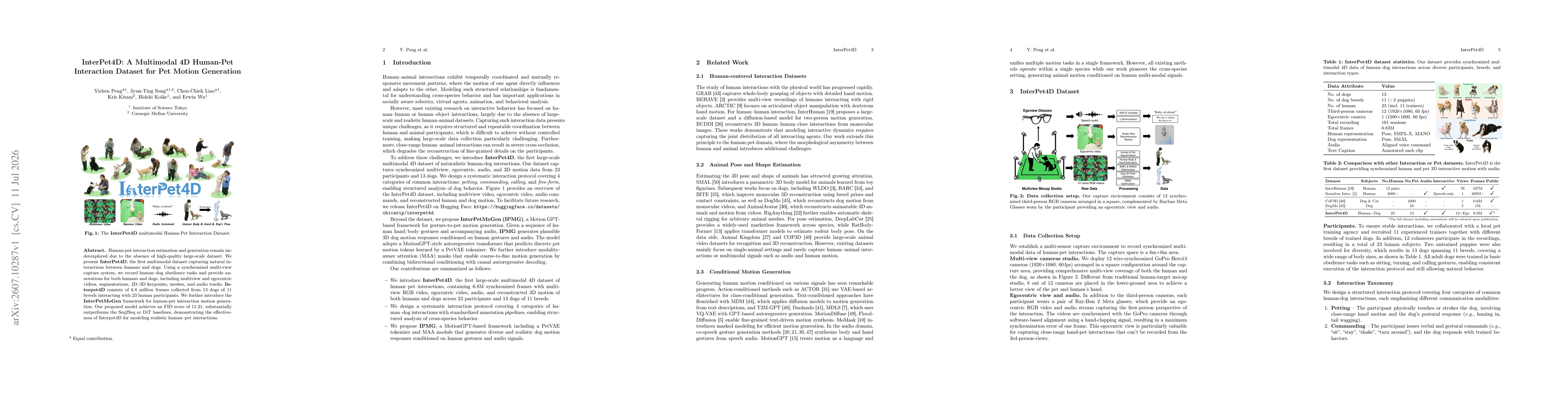 Thumbnail for InterPet4D: A Multimodal 4D Human-Pet Interaction Dataset for Pet Motion Generation