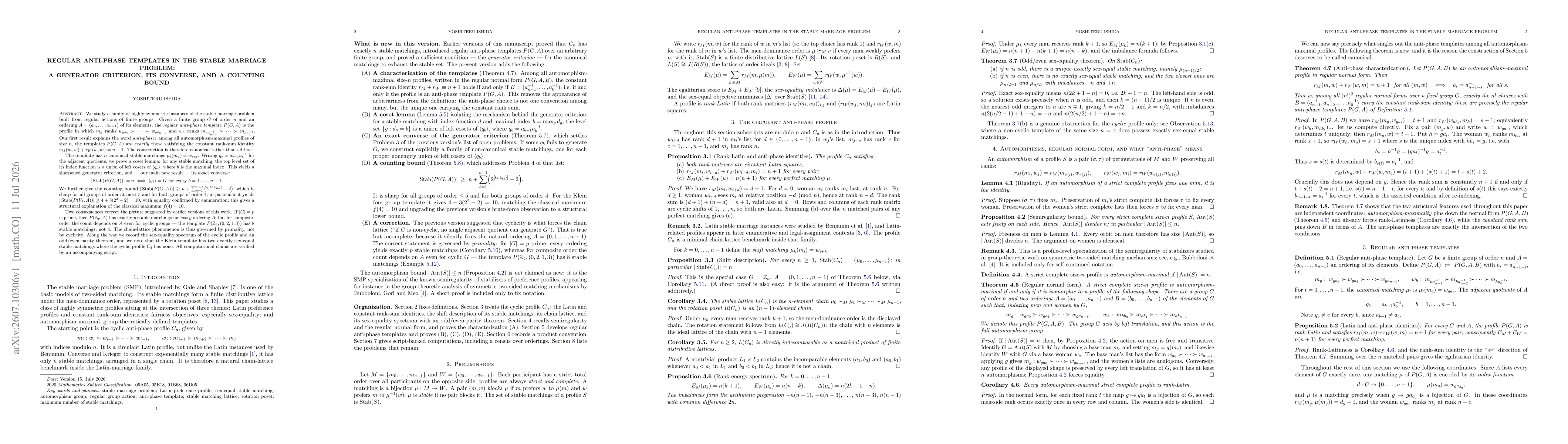 Thumbnail for Regular anti-phase templates in the stable marriage problem: a generator criterion, its converse, and a counting bound