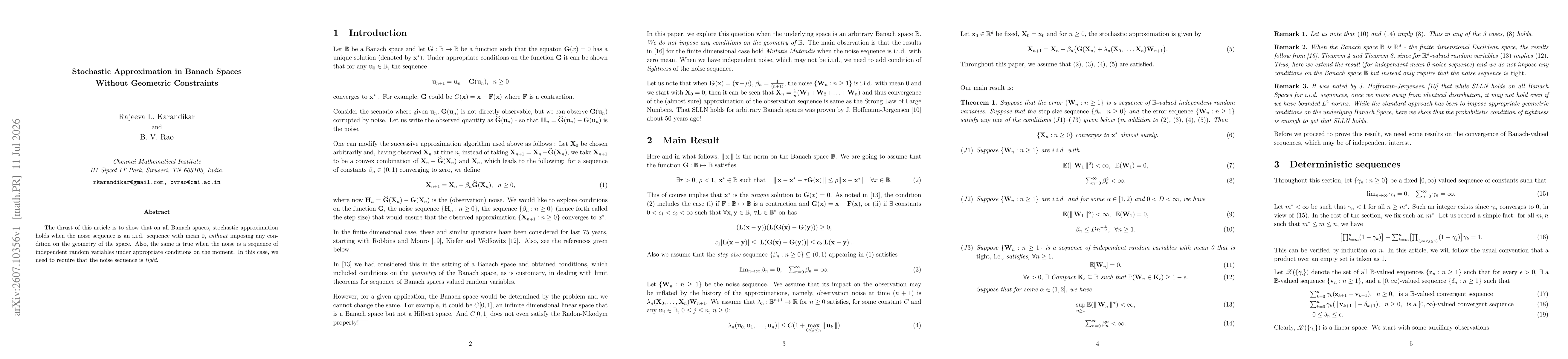 Thumbnail for Stochastic Approximation in Banach Spaces Without Geometric Constraints
