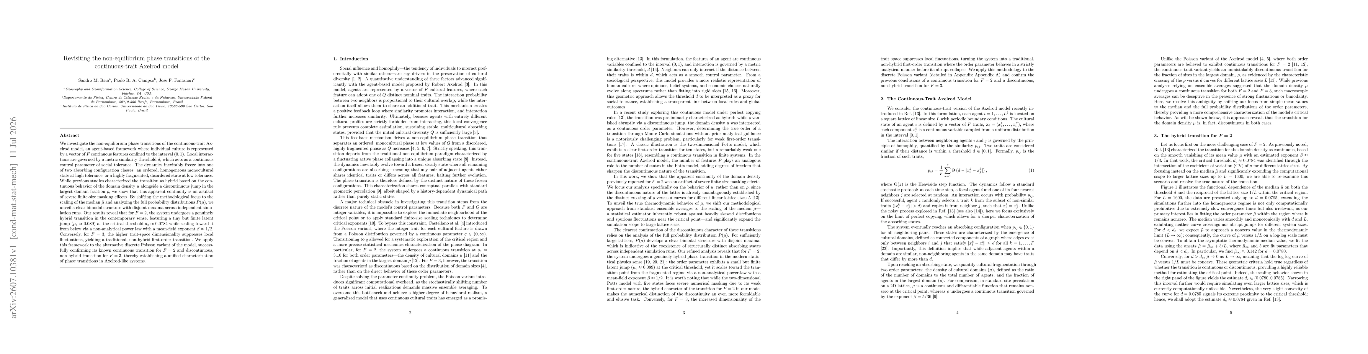 Thumbnail for Revisiting the non-equilibrium phase transitions of the continuous-trait Axelrod model