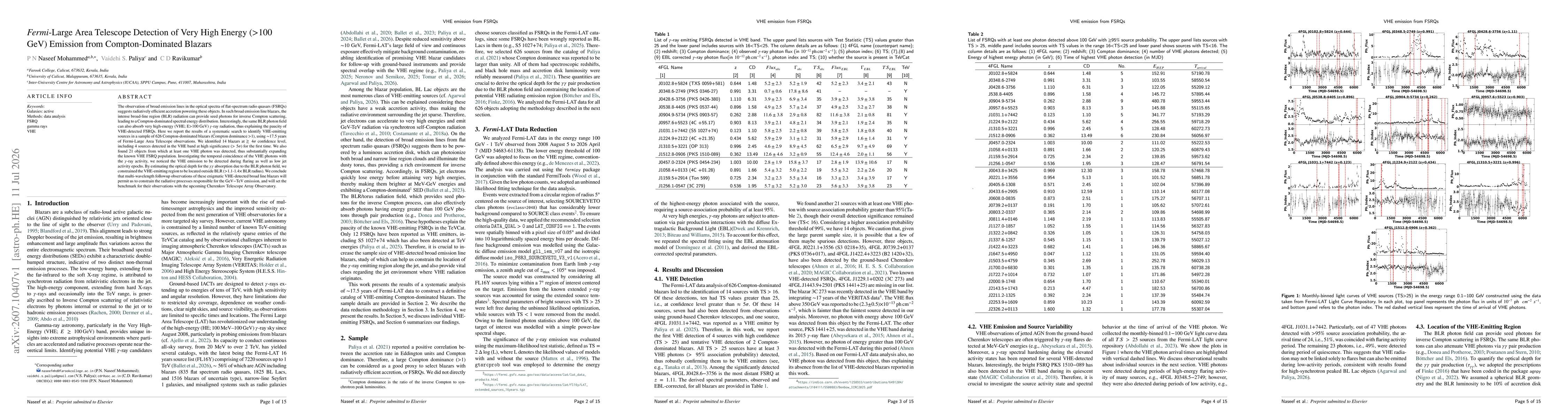 Thumbnail for Fermi-Large Area Telescope Detection of Very High Energy (>100 GeV) Emission from Compton-Dominated Blazars