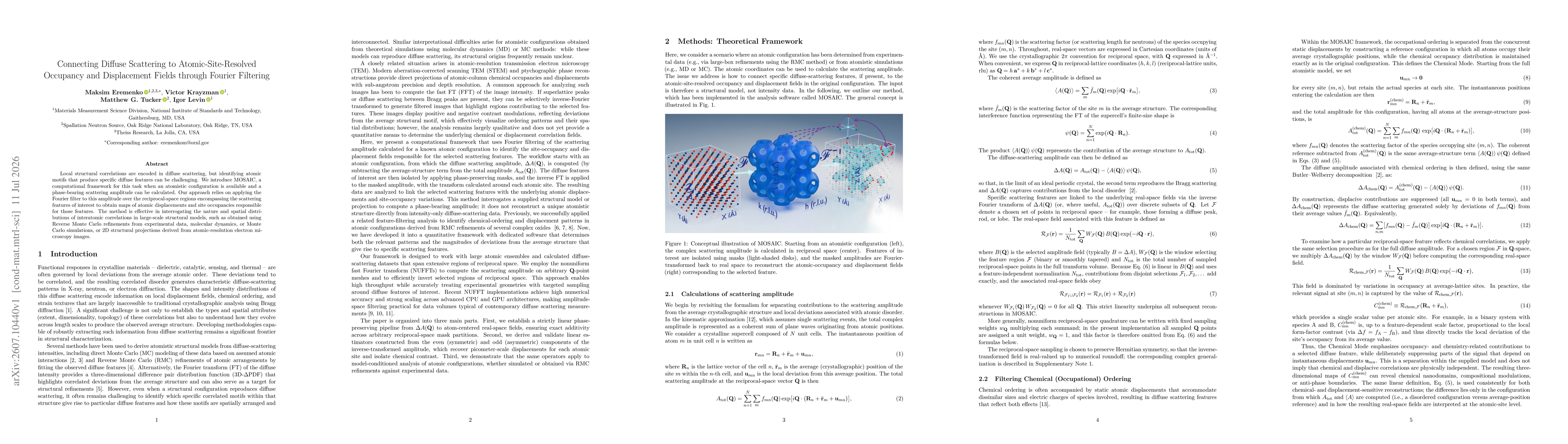 Thumbnail for Connecting Diffuse Scattering to Atomic-Site-Resolved Occupancy and Displacement Fields through Fourier Filtering