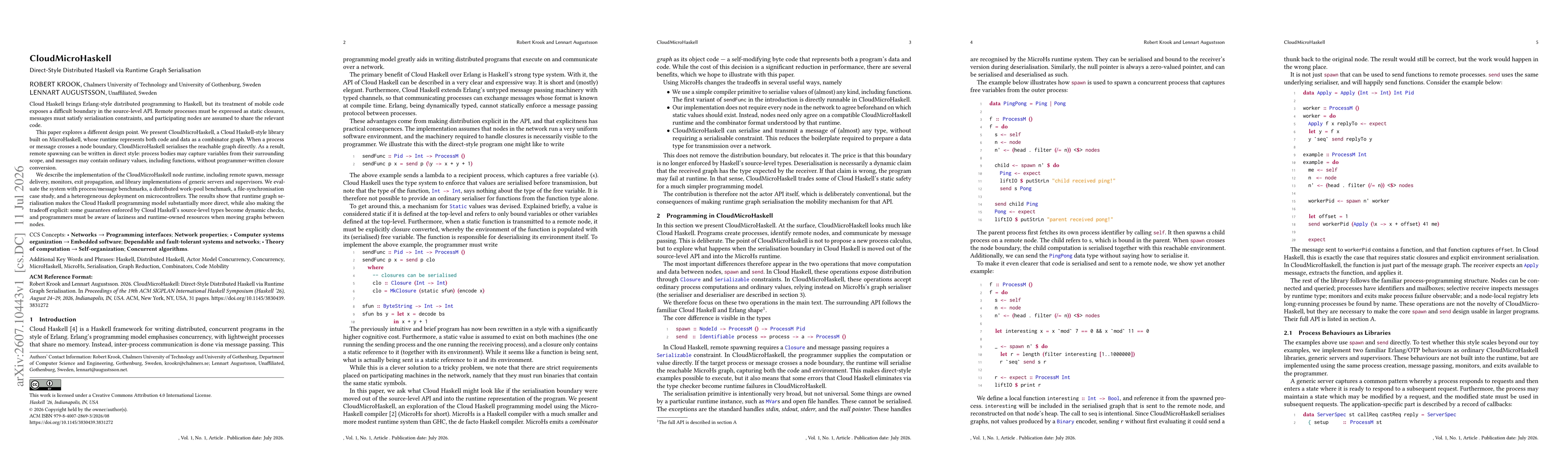 Thumbnail for CloudMicroHaskell: Direct-Style Distributed Haskell via Runtime Graph Serialisation