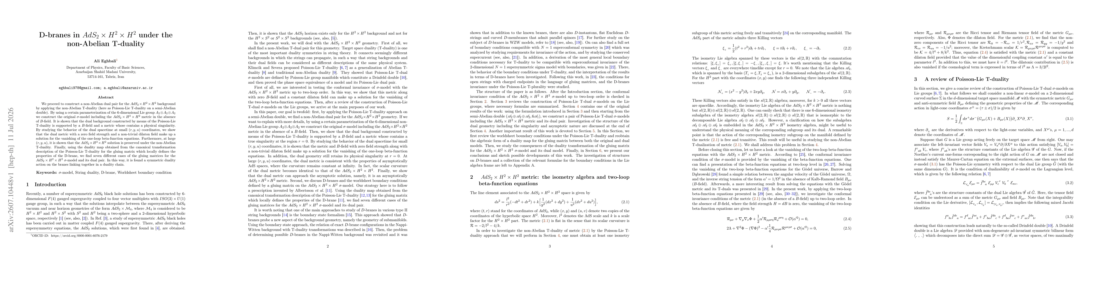 Thumbnail for D-branes in $AdS_2 \times H^2 \times H^2$ under the non-Abelian T-duality