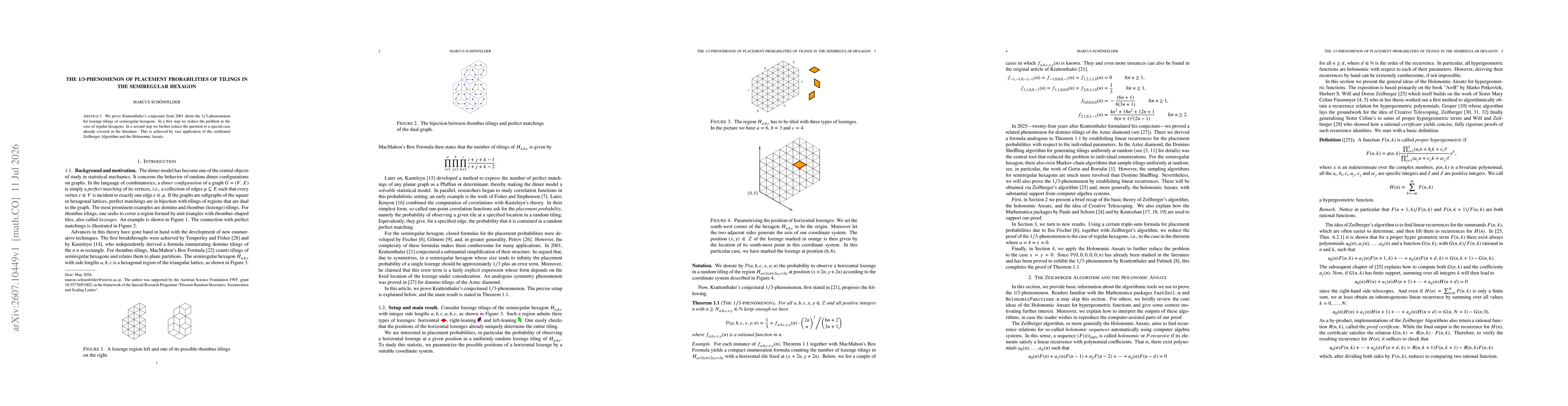 Thumbnail for The 1/3-phenomenon of placement probabilities of tilings in the semiregular hexagon