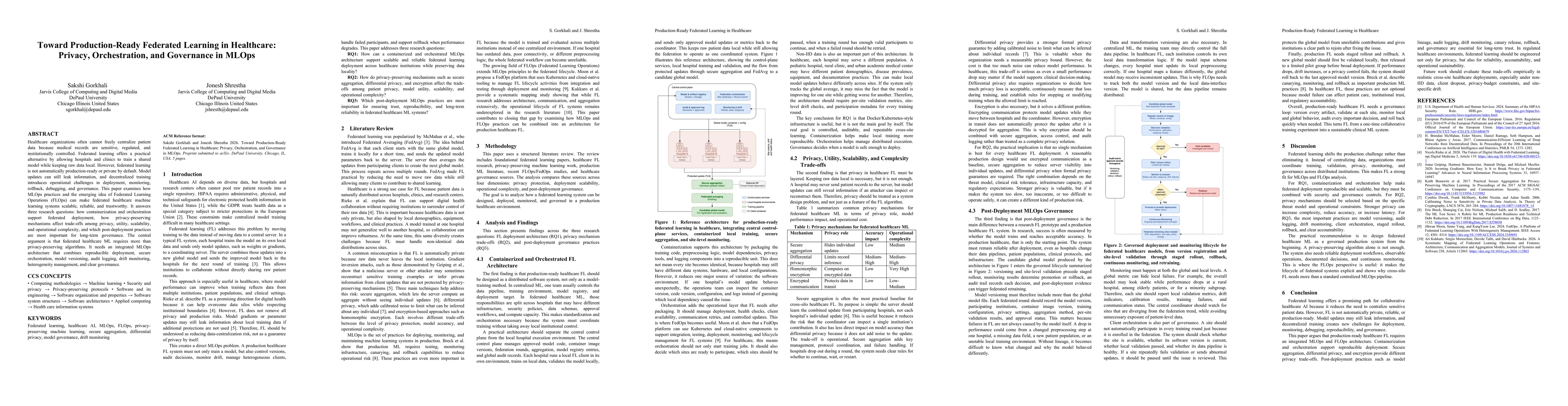 Thumbnail for Toward Production-Ready Federated Learning in Healthcare: Privacy, Orchestration, and Governance in MLOps