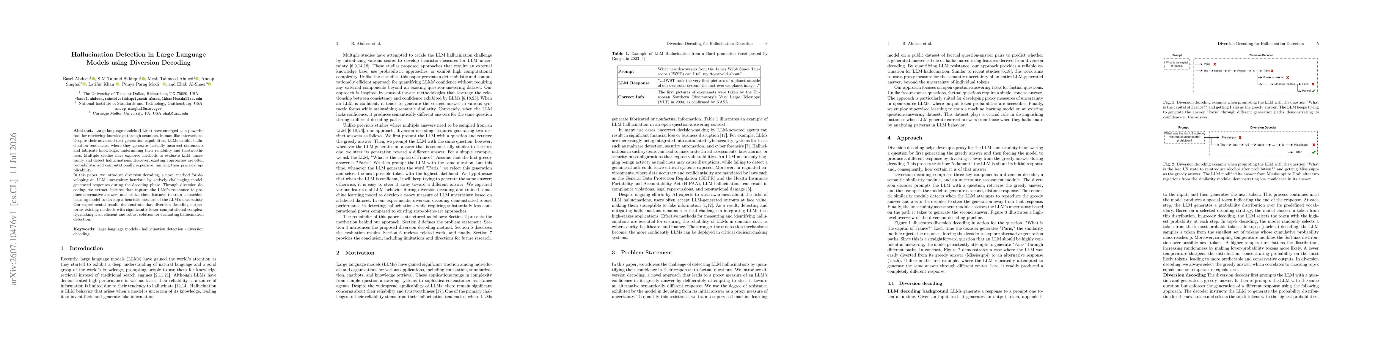 Thumbnail for Hallucination Detection in Large Language Models Using Diversion Decoding