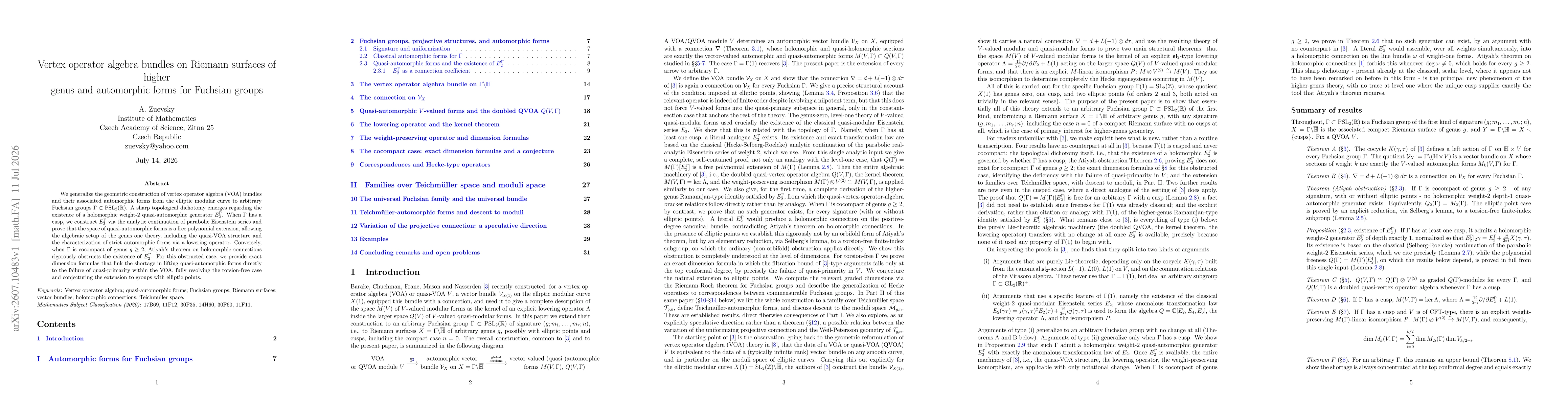 Thumbnail for Vertex operator algebra bundles on Riemann surfaces of higher genus and automorphic forms for Fuchsian groups