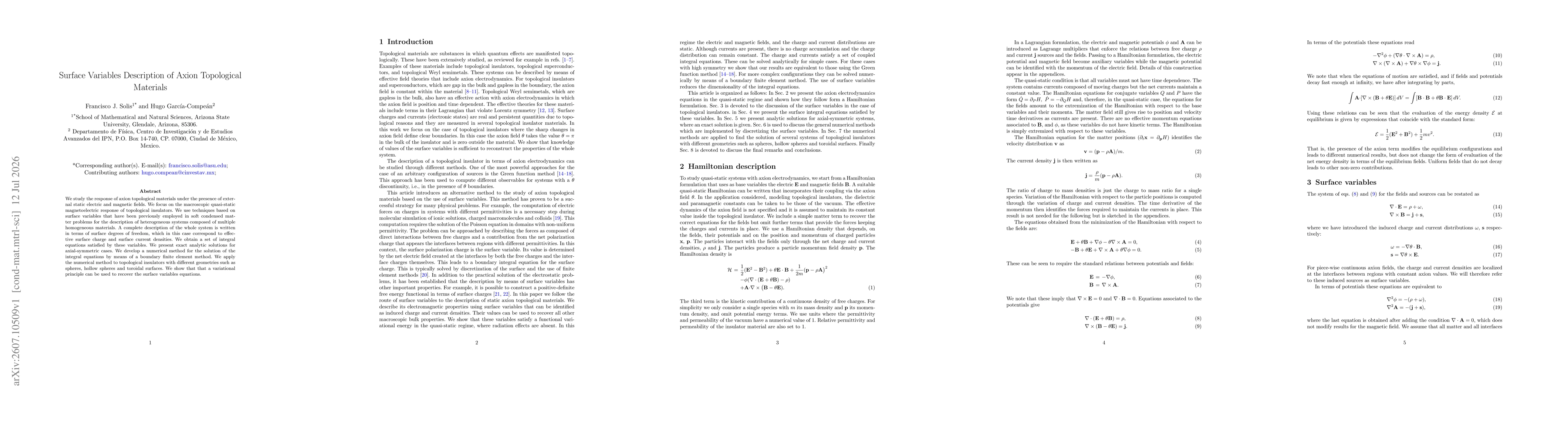 Thumbnail for Surface Variables Description of Axion Topological Materials