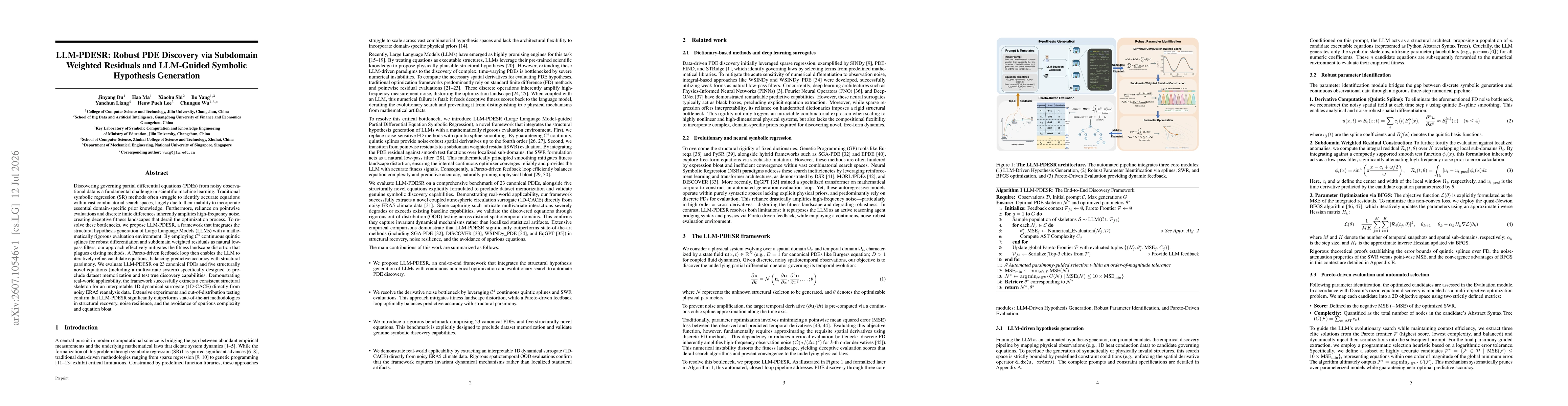 Thumbnail for LLM-PDESR: Robust PDE Discovery via Subdomain Weighted Residuals and LLM-Guided Symbolic Hypothesis Generation