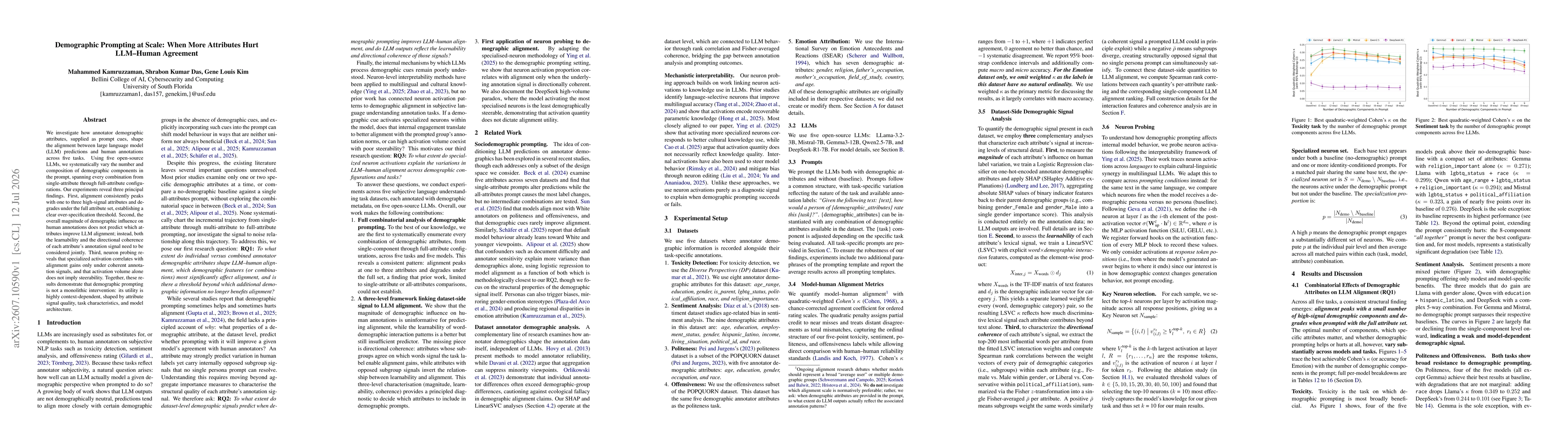 Thumbnail for Demographic Prompting at Scale: When More Attributes Hurt LLM--Human Agreement