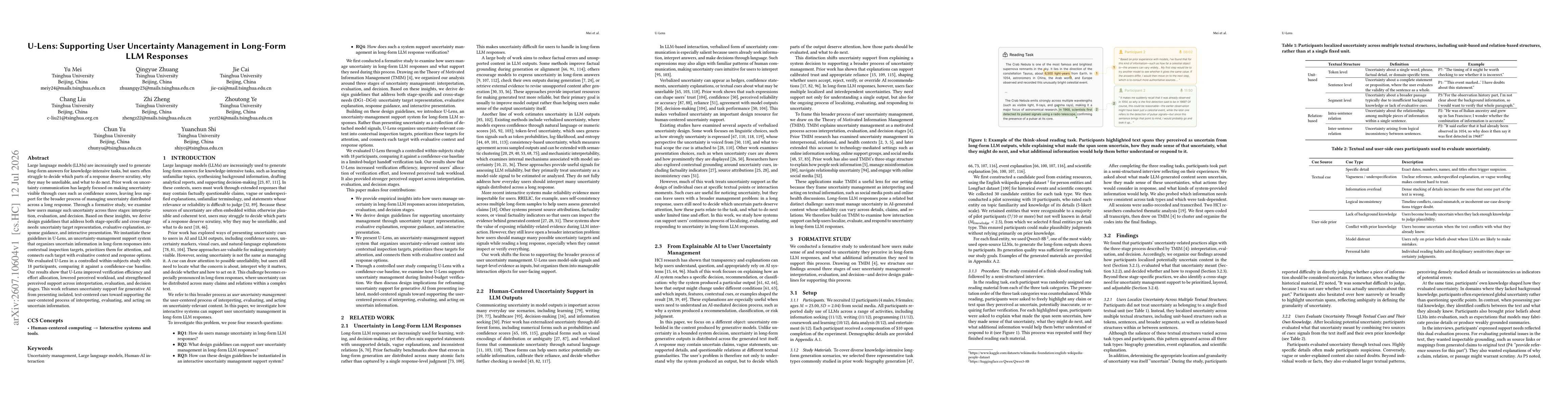 Thumbnail for U-Lens: Supporting User Uncertainty Management in Long-Form LLM Responses