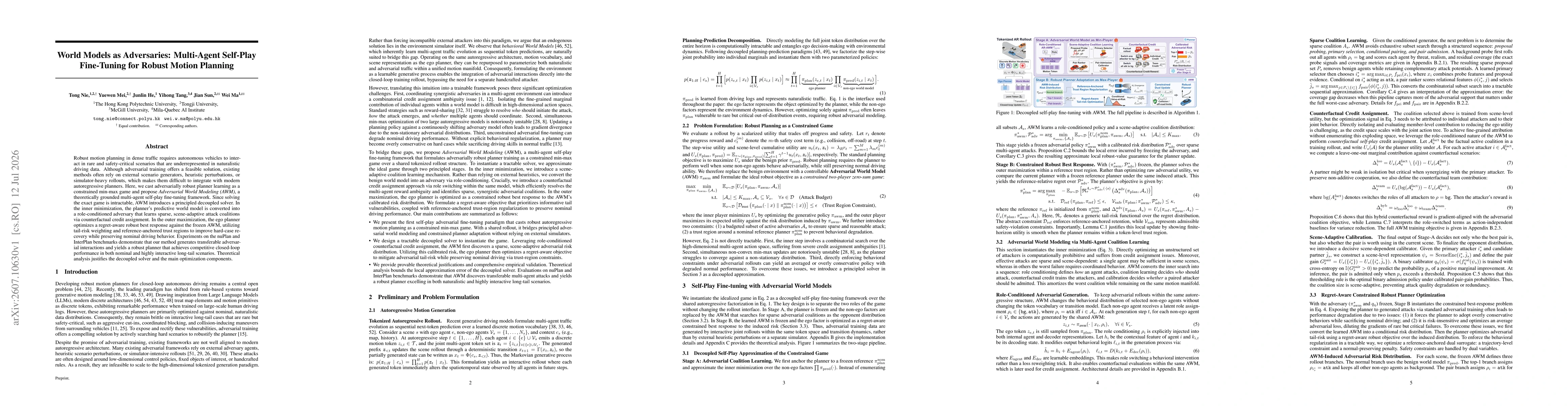 Thumbnail for World Models as Adversaries: Multi-Agent Self-Play Fine-Tuning for Robust Motion Planning