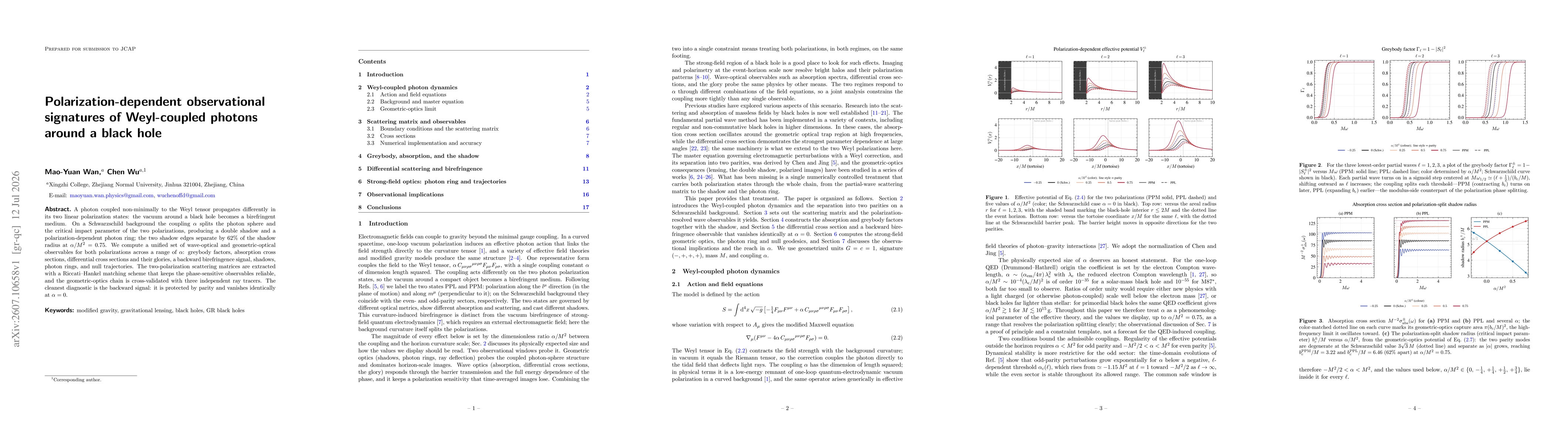 Thumbnail for Polarization-dependent observational signatures of Weyl-coupled photons around a black hole