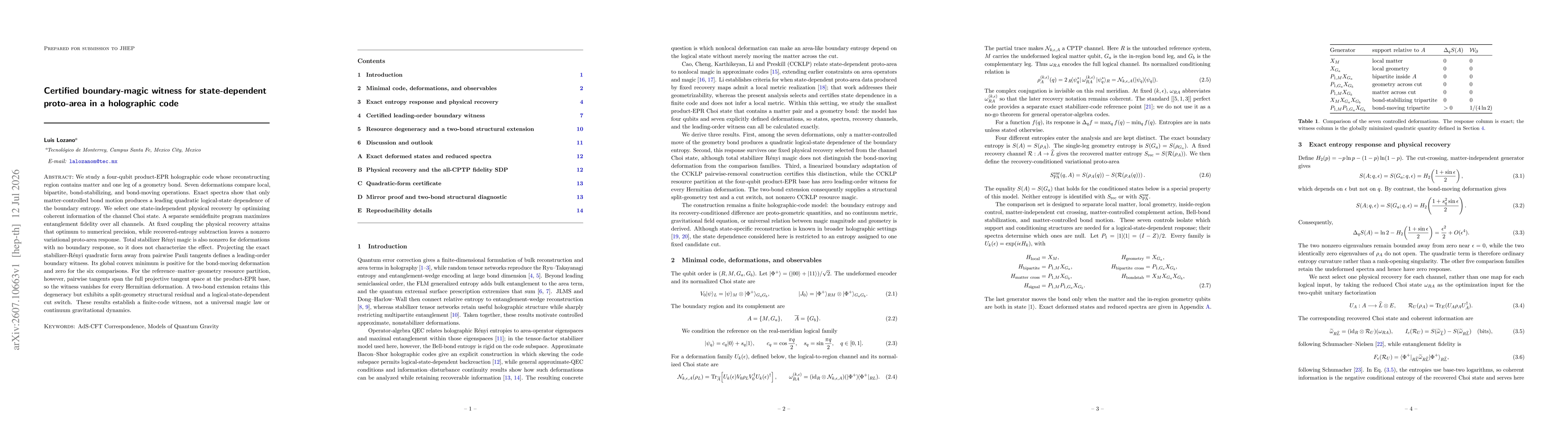 Thumbnail for Certified boundary-magic witness for state-dependent proto-area in a holographic code