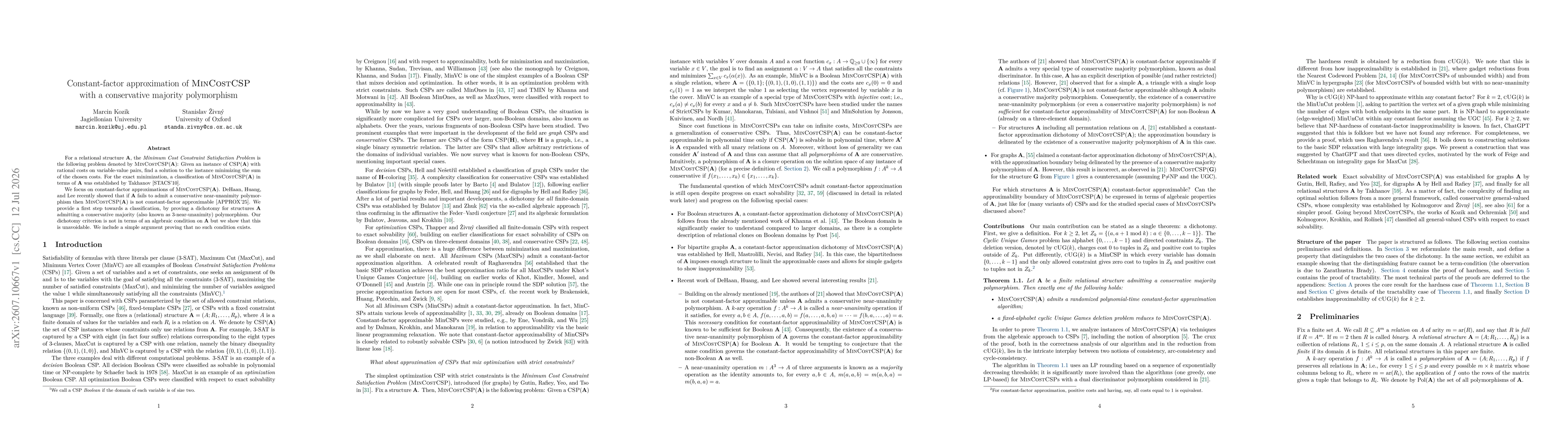 Thumbnail for Constant-factor approximation of MinCostCSP with a conservative majority polymorphism