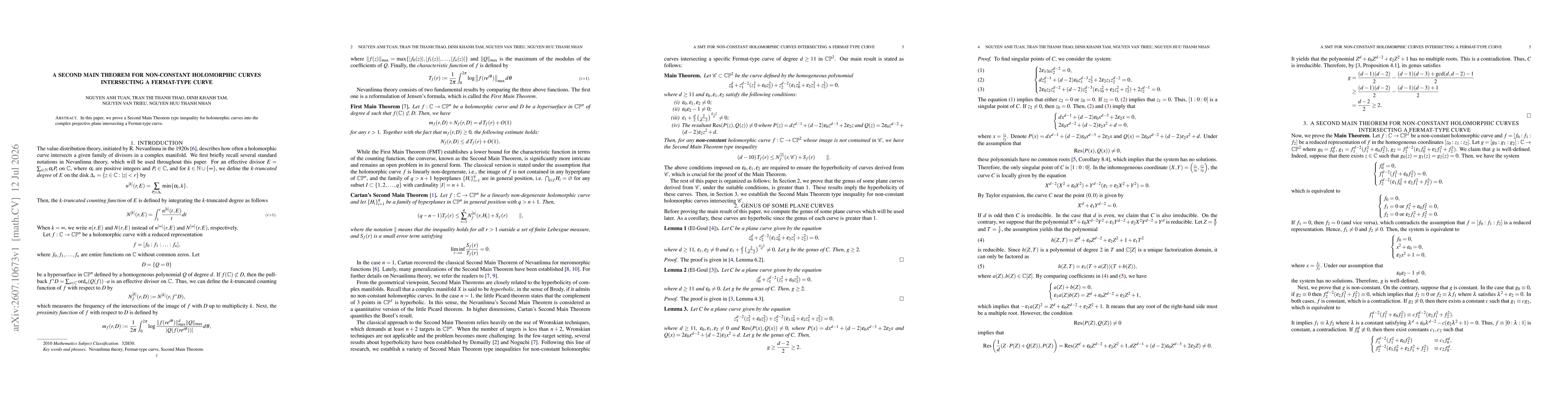 Thumbnail for A Second Main Theorem for Non-Constant Holomorphic Curves Intersecting a Fermat-Type Curve