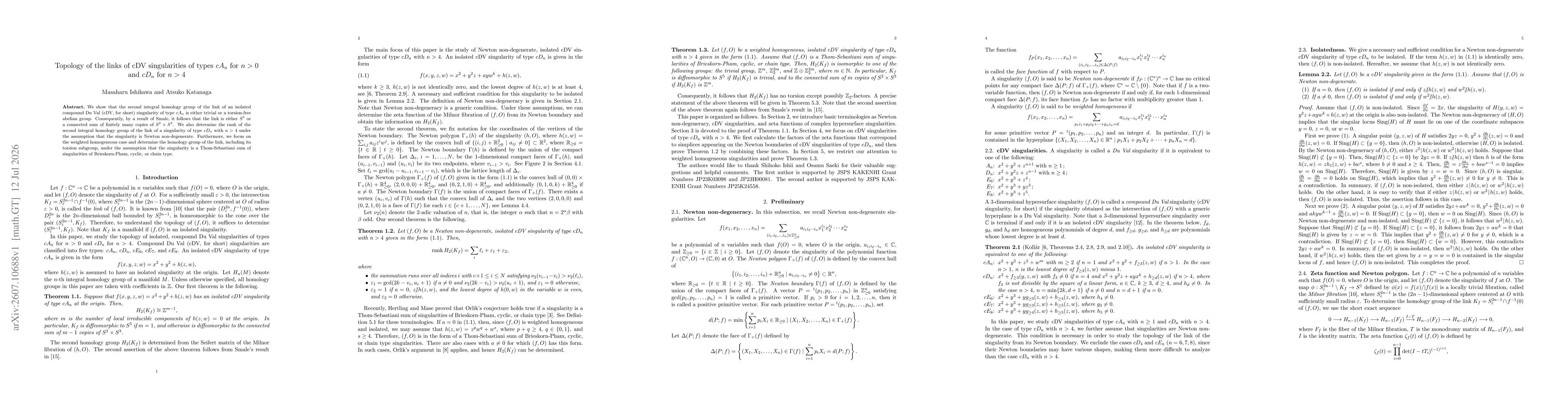 Thumbnail for Topology of the links of cDV singularities of types $cA_n$ for $n>0$ and $cD_n$ for $n>4$