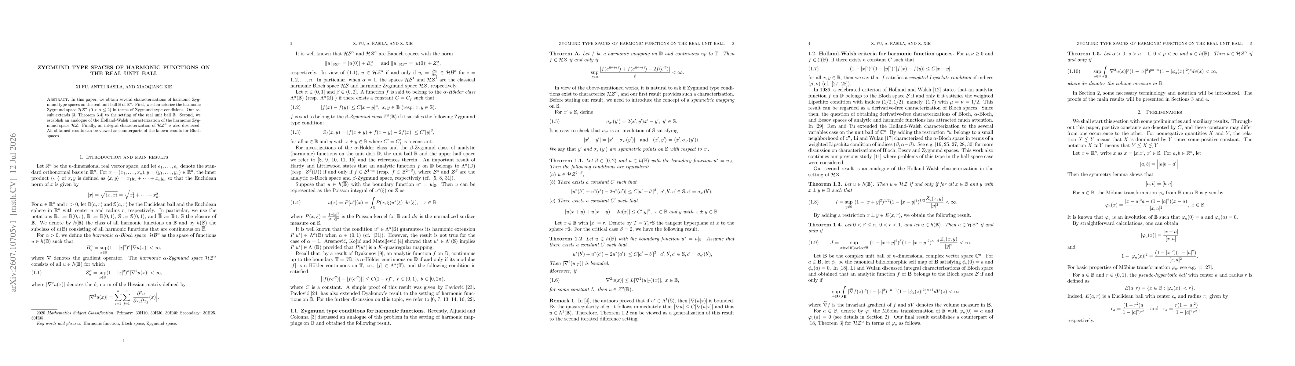 Thumbnail for Zygmund type spaces of harmonic functions on the real unit ball