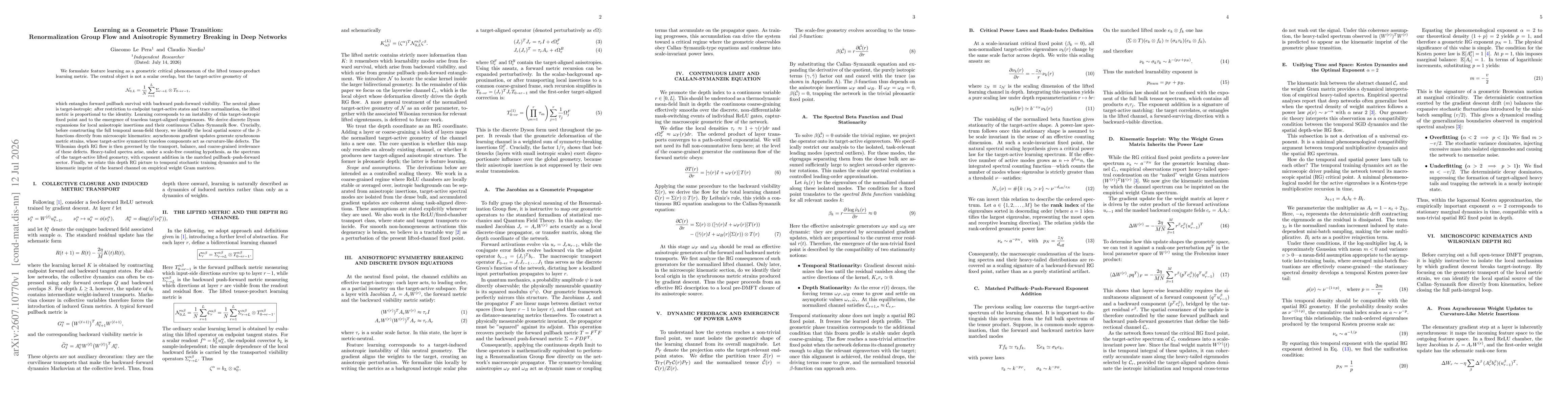 Thumbnail for Learning as a Geometric Phase Transition: Renormalization Group Flow and Anisotropic Symmetry Breaking in Deep Networks