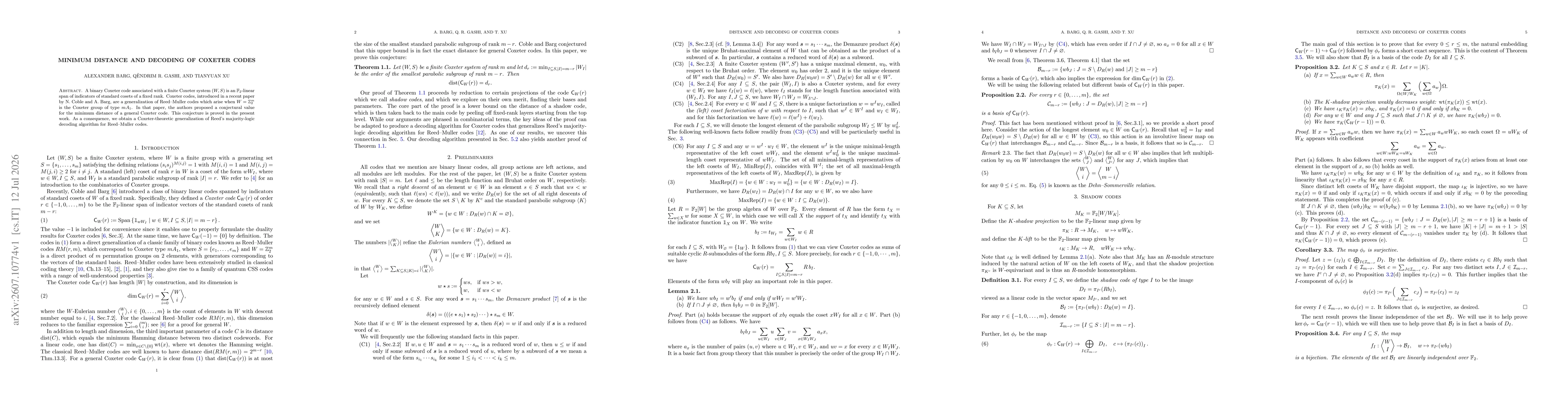 Thumbnail for Minimum distance and decoding of Coxeter codes