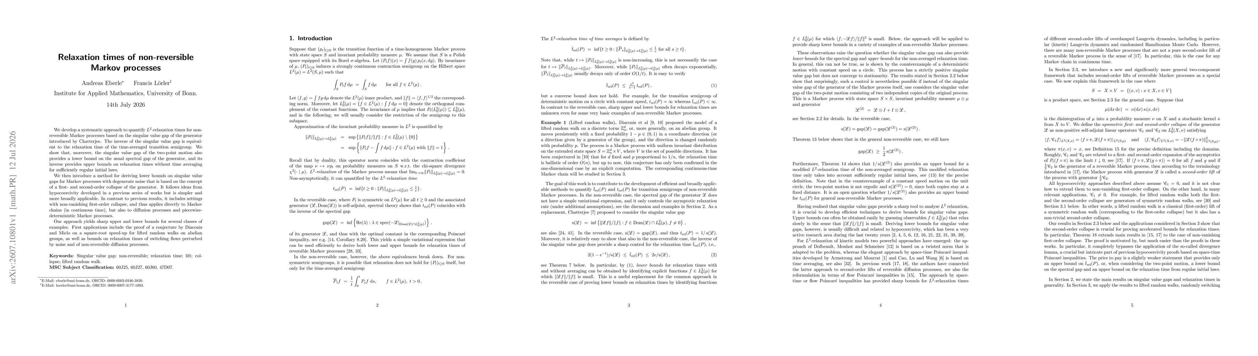 Thumbnail for Relaxation times of non-reversible Markov processes