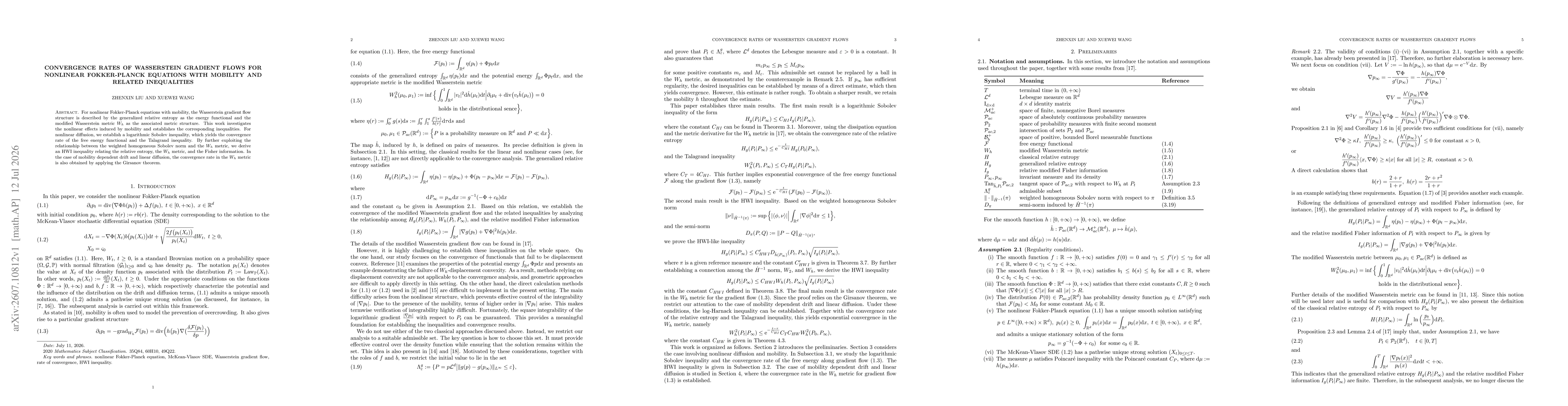 Thumbnail for Convergence rates of Wasserstein gradient flows for nonlinear Fokker-Planck equations with mobility and related inequalities