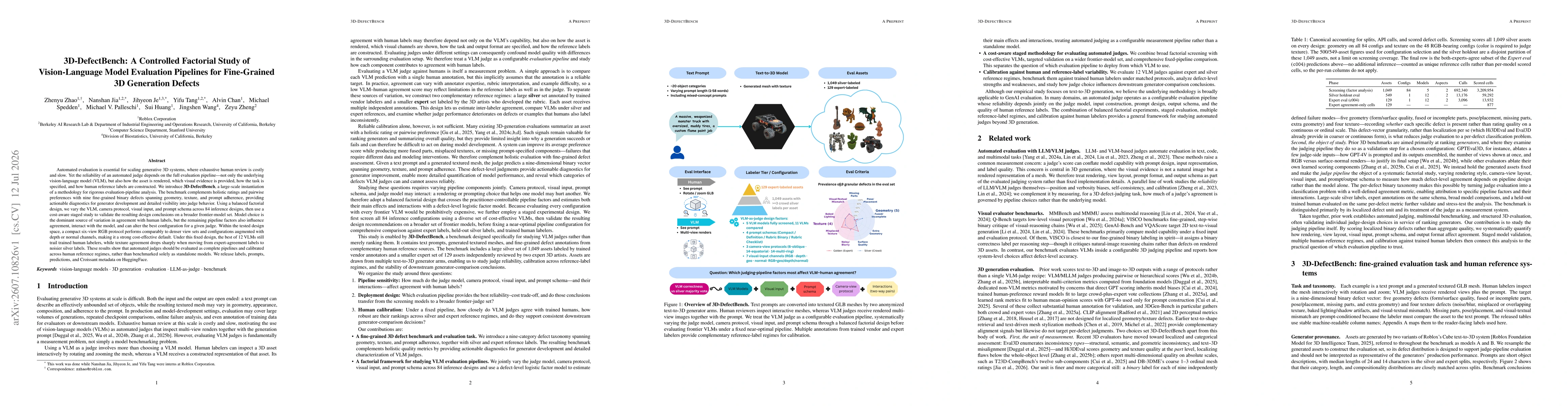 Thumbnail for 3D-DefectBench: A Controlled Factorial Study of Vision-Language Model Evaluation Pipelines for Fine-Grained 3D Generation Defects
