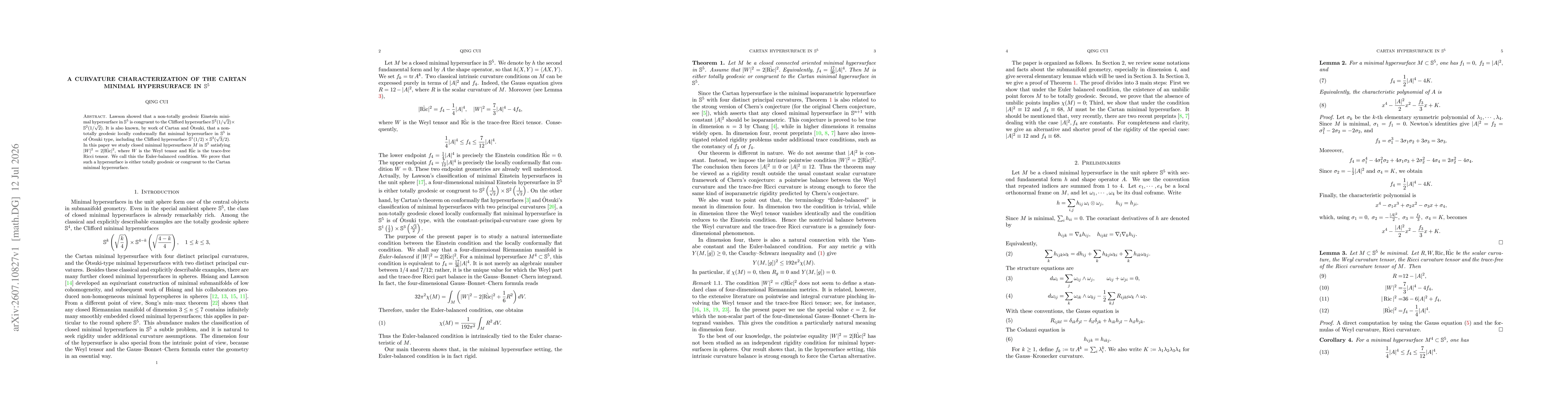 Thumbnail for A curvature characterization of the Cartan minimal hypersurface in $\mathbb S^5$