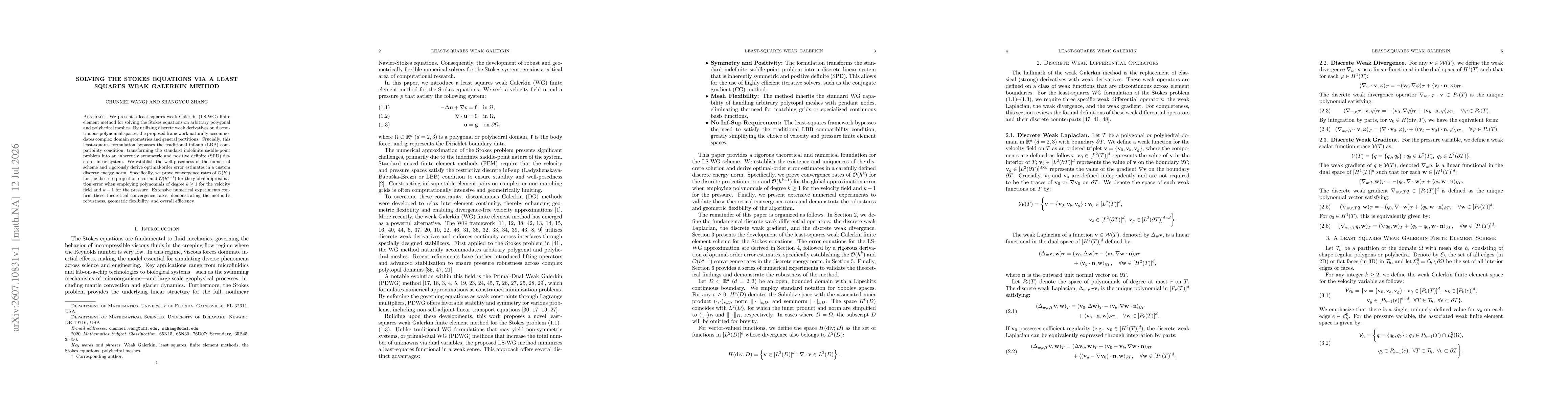Thumbnail for Solving the Stokes Equations via a Least Squares Weak Galerkin Method