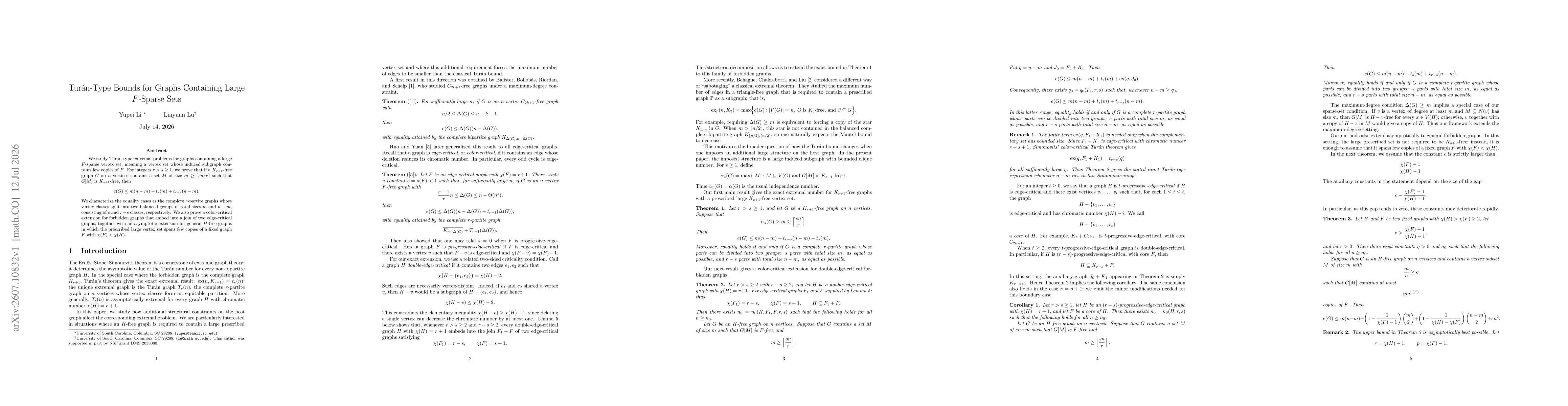 Thumbnail for Turán-Type Bounds for Graphs Containing Large $F$-Sparse Sets