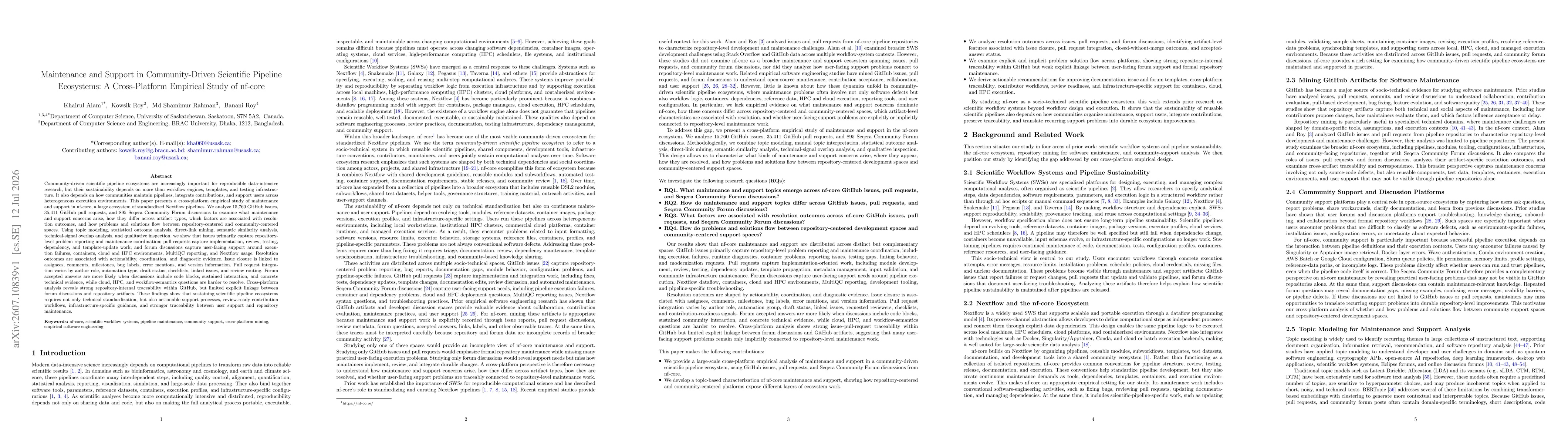 Thumbnail for Maintenance and Support in Community-Driven Scientific Pipeline Ecosystems: A Cross-Platform Empirical Study of nf-core