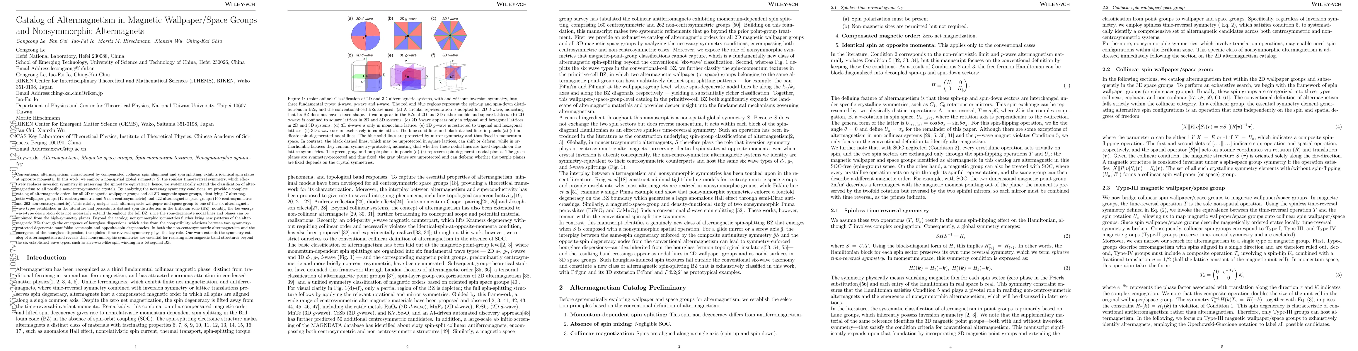 Thumbnail for Catalog of Altermagnetism in Magnetic Wallpaper/Space Groups and Nonsymmorphic Altermagnets