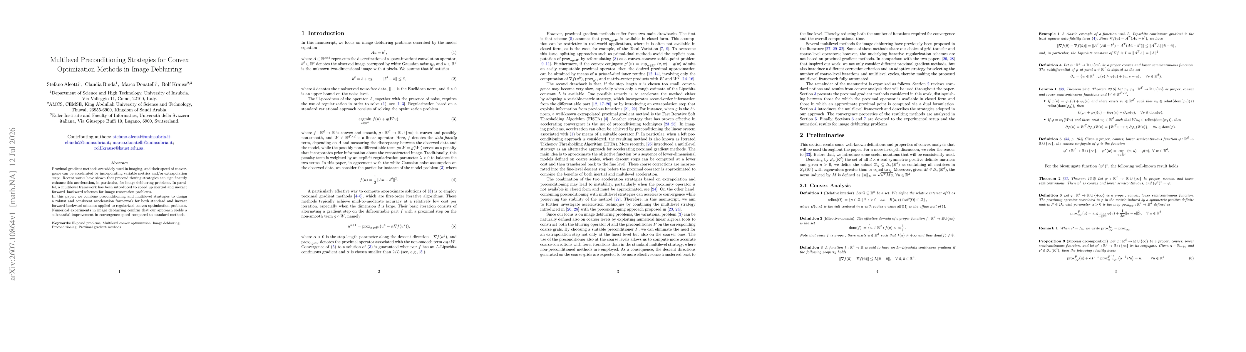 Thumbnail for Multilevel Preconditioning Strategies for Convex Optimization Methods in Image Deblurring