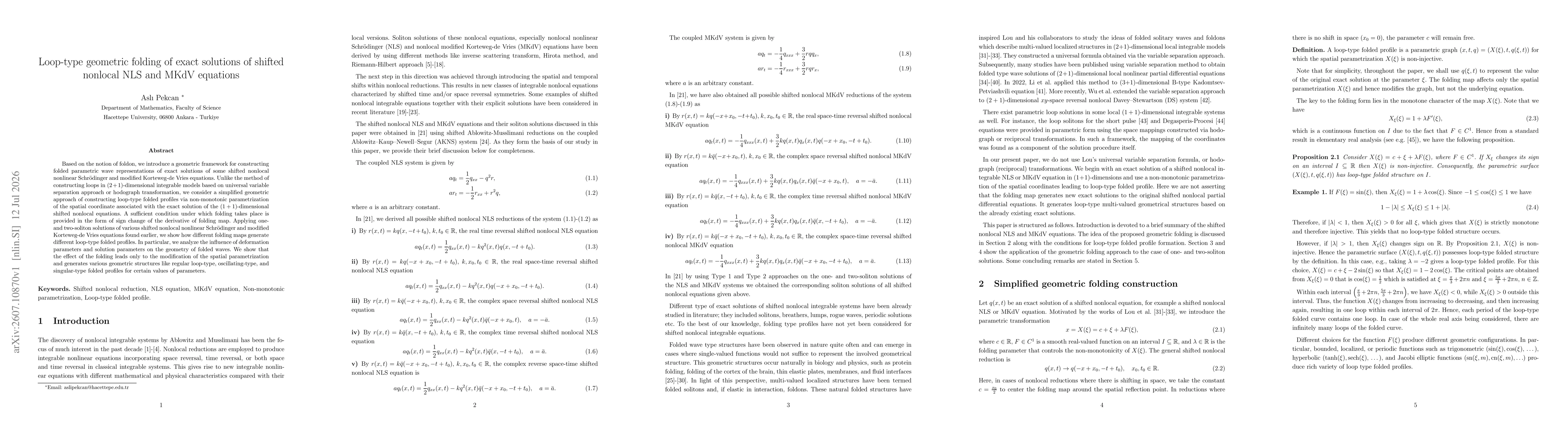Thumbnail for Loop-type geometric folding of exact solutions of shifted nonlocal NLS and MKdV equations