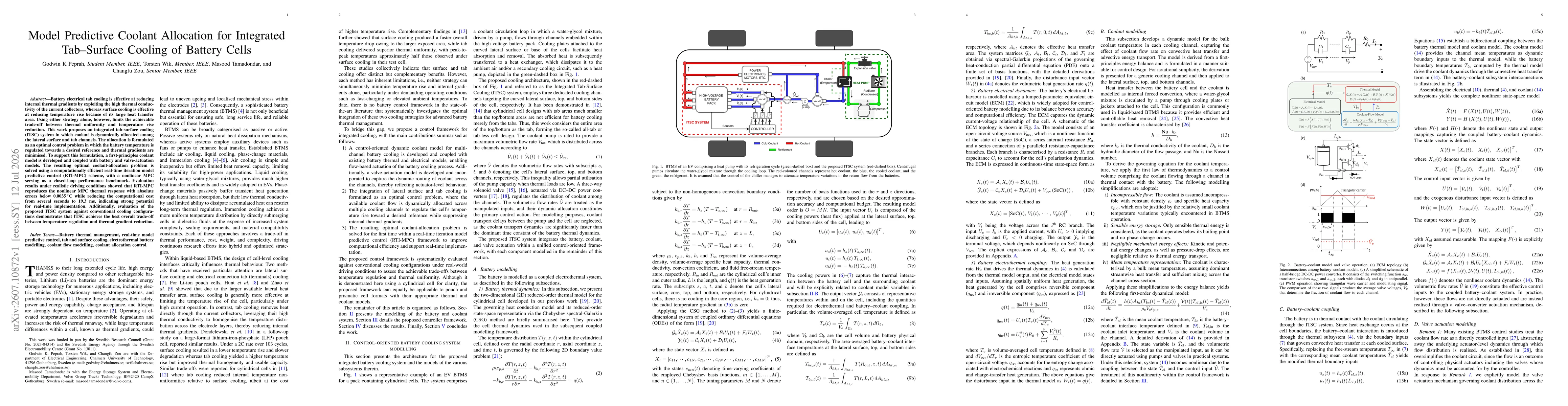 Thumbnail for Model Predictive Coolant Allocation for Integrated Tab-Surface Cooling of Battery Cells