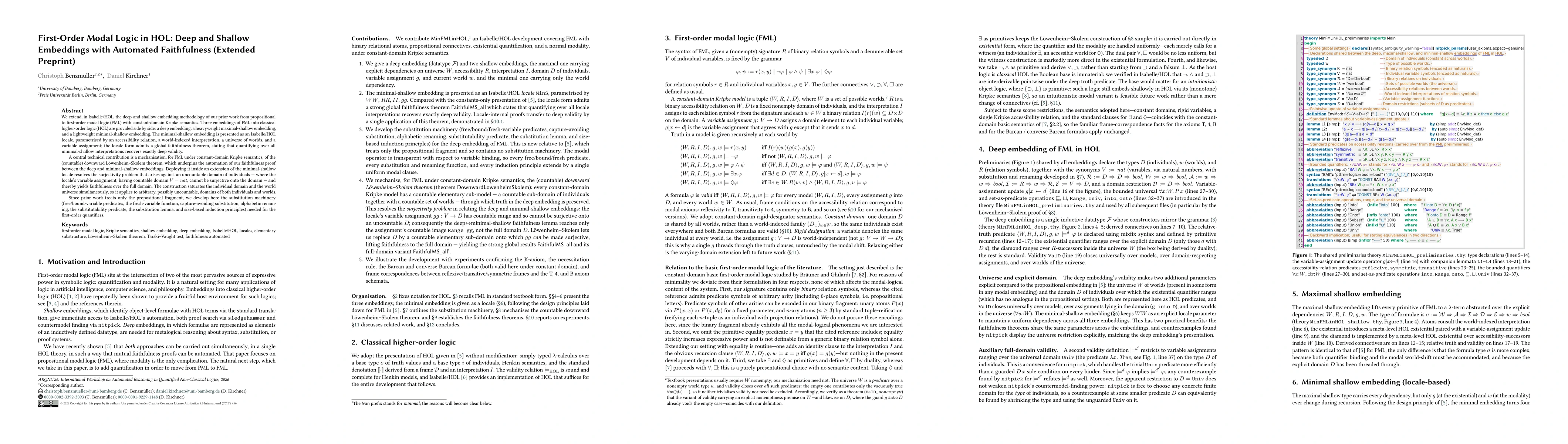Thumbnail for First-Order Modal Logic in HOL: Deep and Shallow Embeddings with Automated Faithfulness (Extended Preprint)